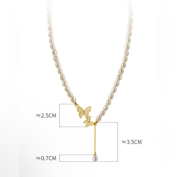 [Weekly Sale] 925 Sterling Gold Freshwater Pearl Butterfly Hip Hop Necklace - Picture 3 of 3